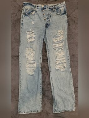 Aeropostale Light Blue Distressed Straight-Leg Jeans